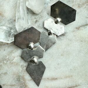Vintage Silver Geometric Modernist Statement Drop Earrings